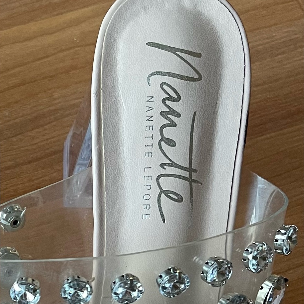 Nanette Lepore Blake Clear Rhinestone Block Heel Sandals Size 11M - Picture 10 of 13